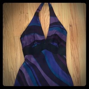 Cache Halter Side Zip Silk Evening Dress